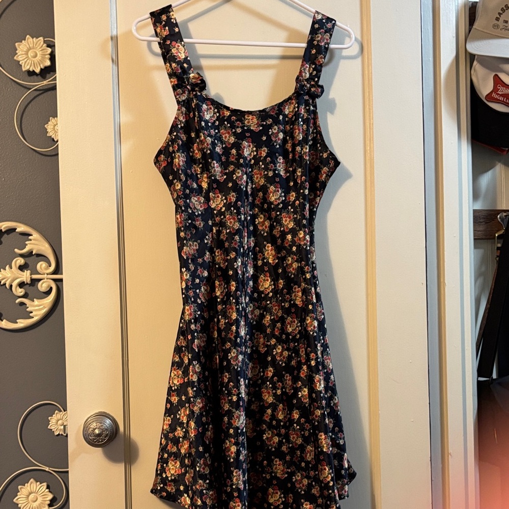 Floral A-Line Sundress in Navy Blue